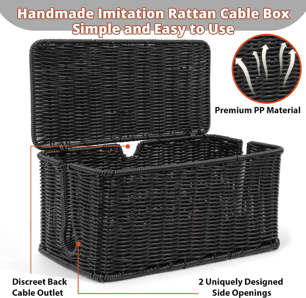 Black Rattan Cable Management Box