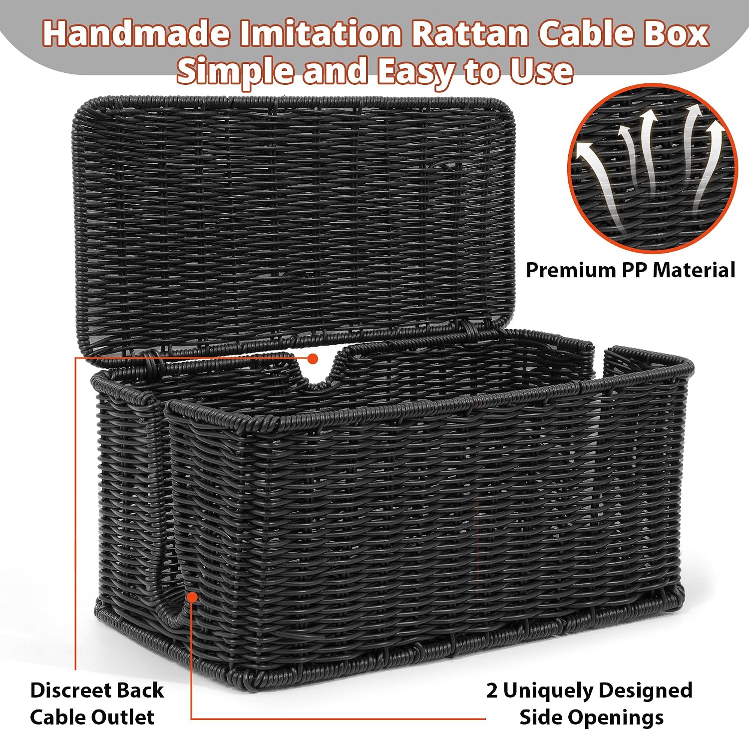 Black Rattan Cable Management Box