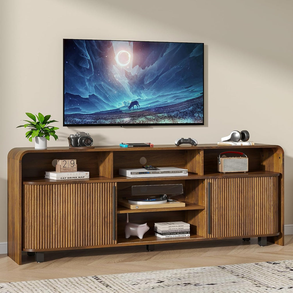 Walnut 70in Fluted Mid Century TV Stand