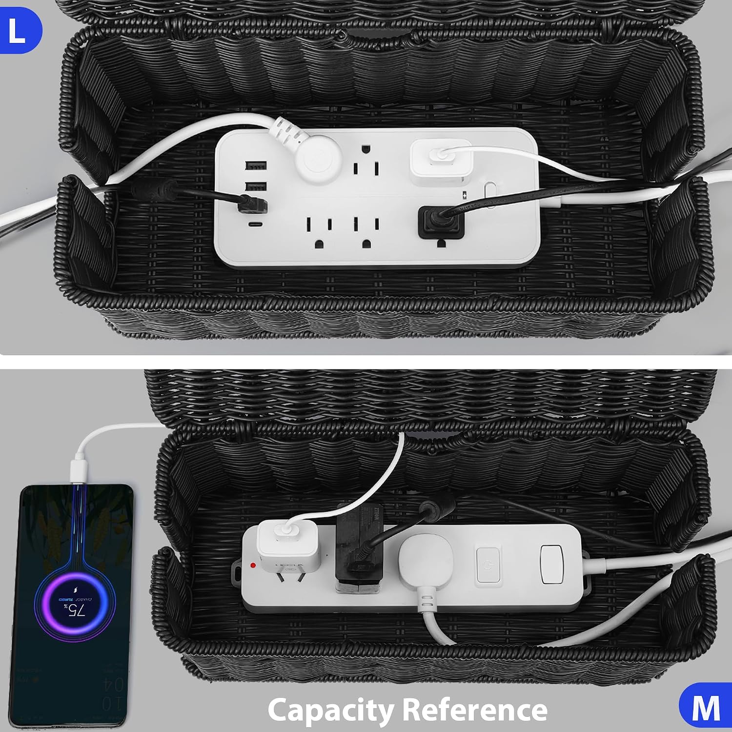 Black Rattan Cable Management Box