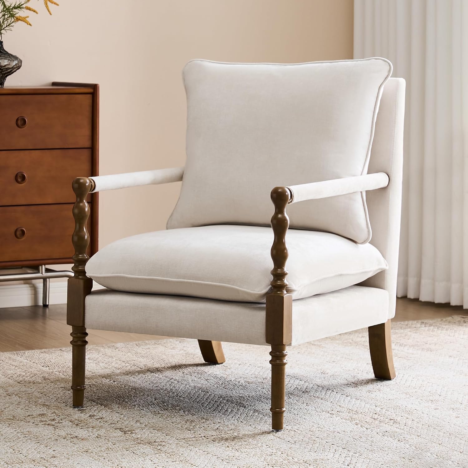 Spindle Wood Frame Accent Chair