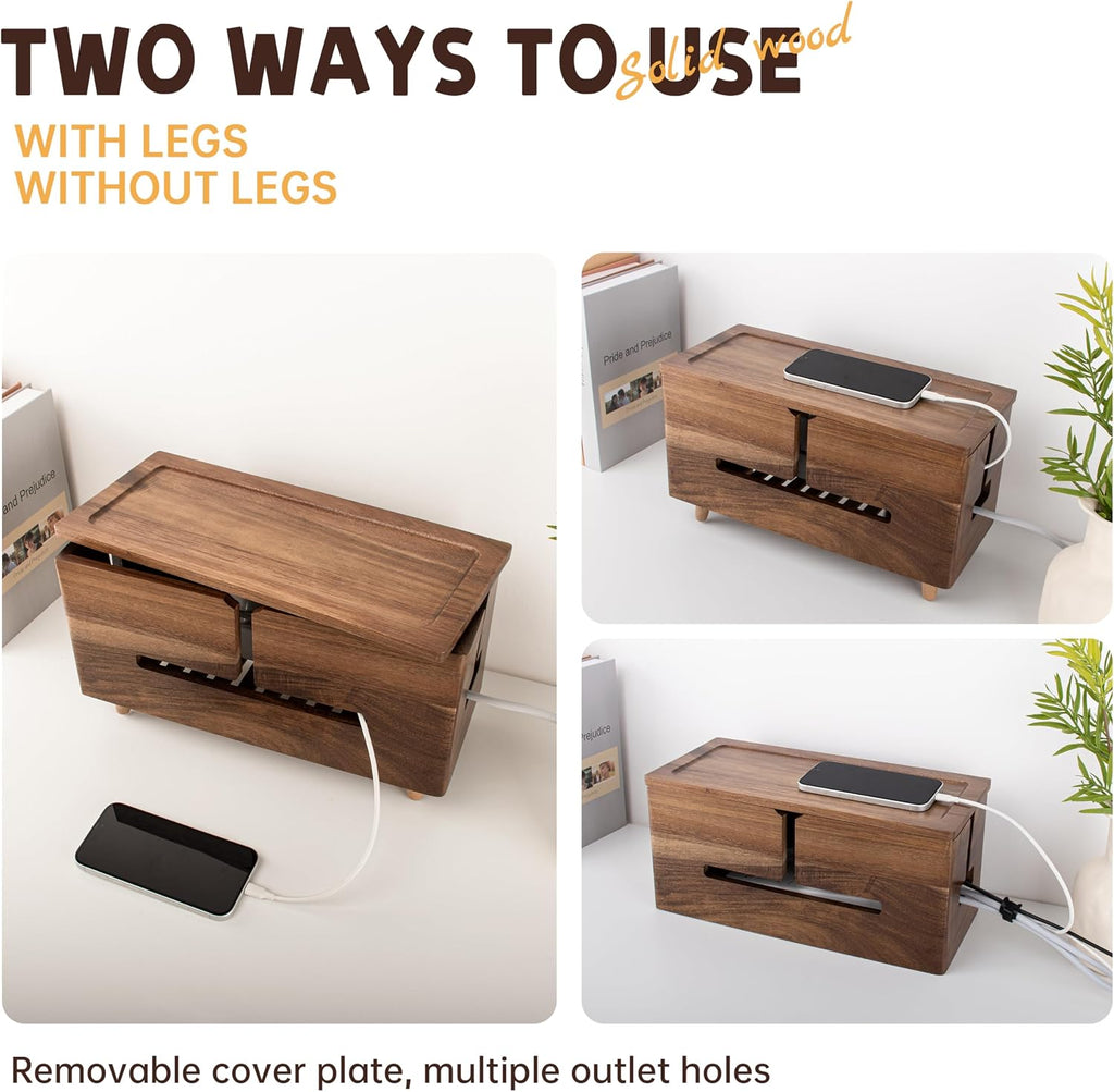 Large Brown Wood Cable Management Box