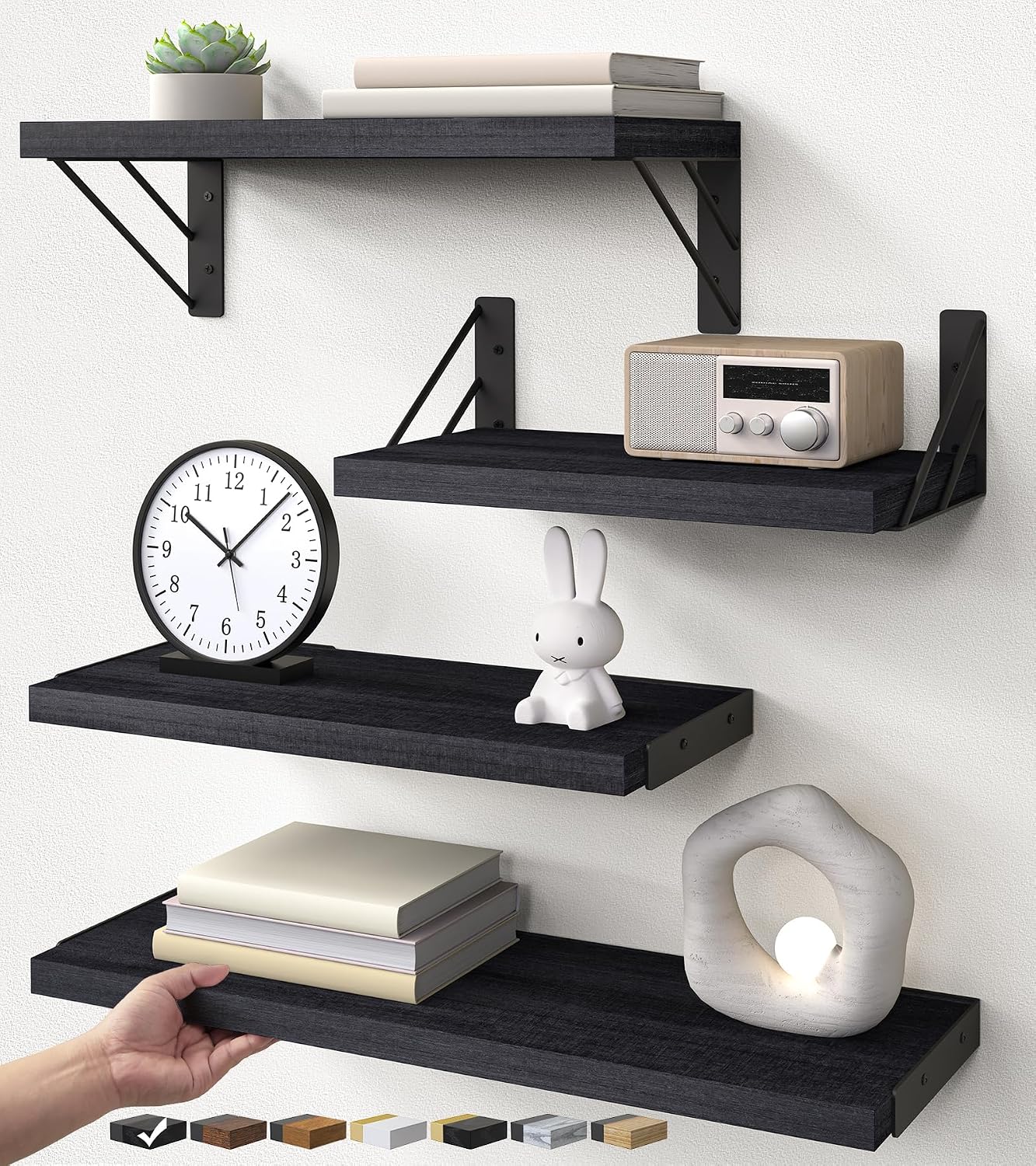 Black Floating Shelves Set of 4