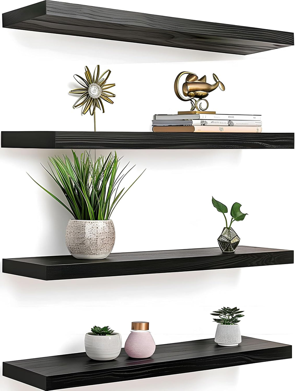 Black Rustic Floating Shelves Set of 4