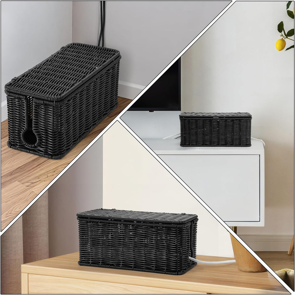 Black Rattan Cable Management Box