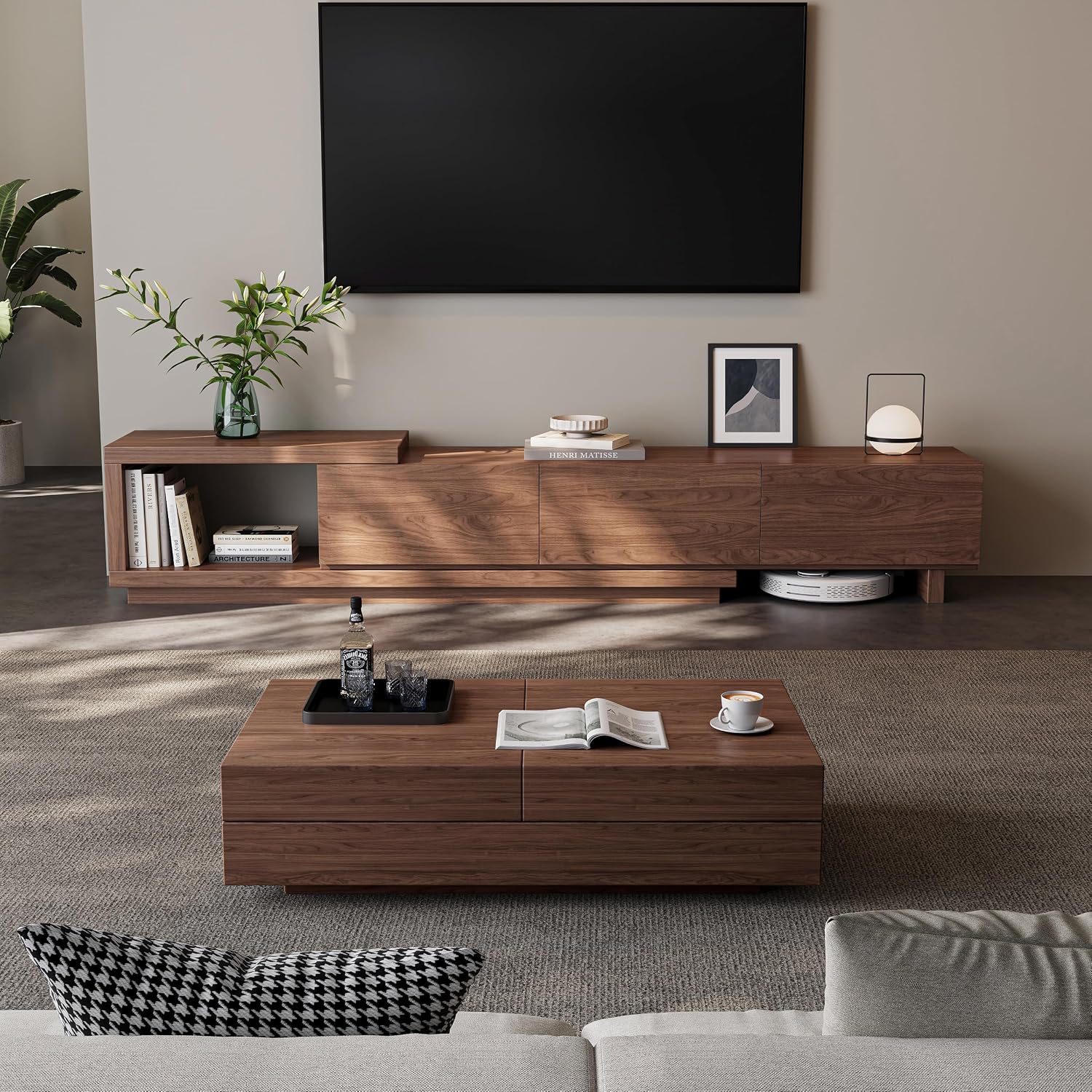 Walnut Extendable TV Stand for 65-100in TV