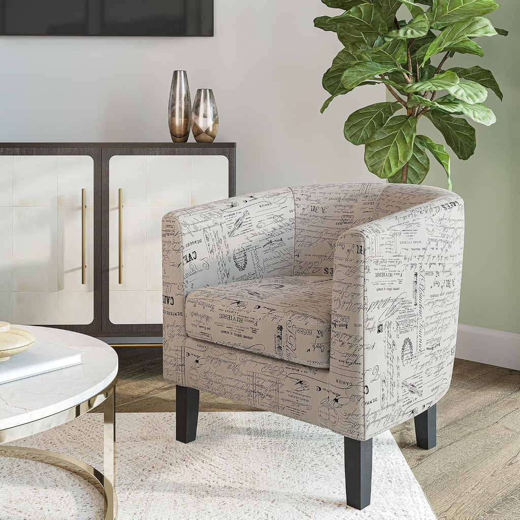 Linen Barrel Accent Chair Black & Beige