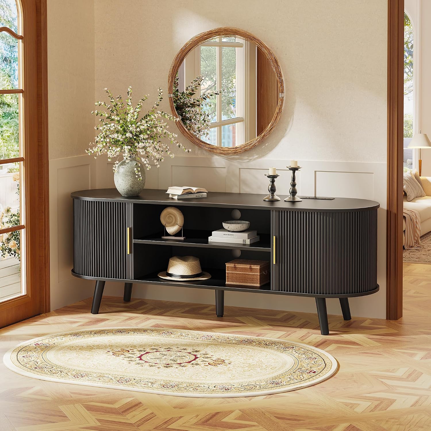 Black 54in Fluted TV Stand for 55in TV