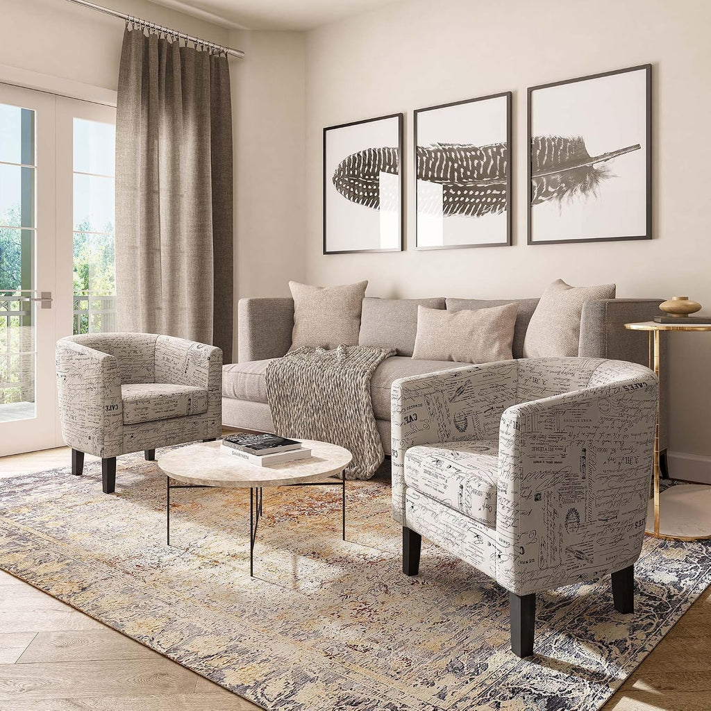 Linen Barrel Accent Chair Black & Beige