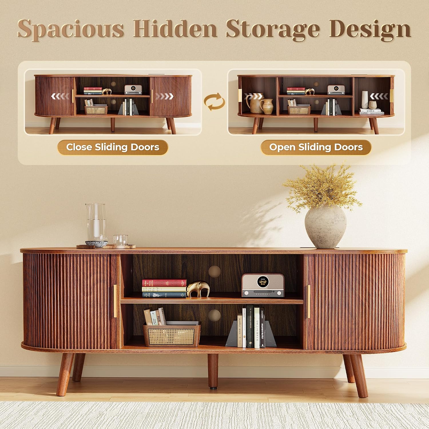 Brown 54in Fluted TV Stand for 55in TV
